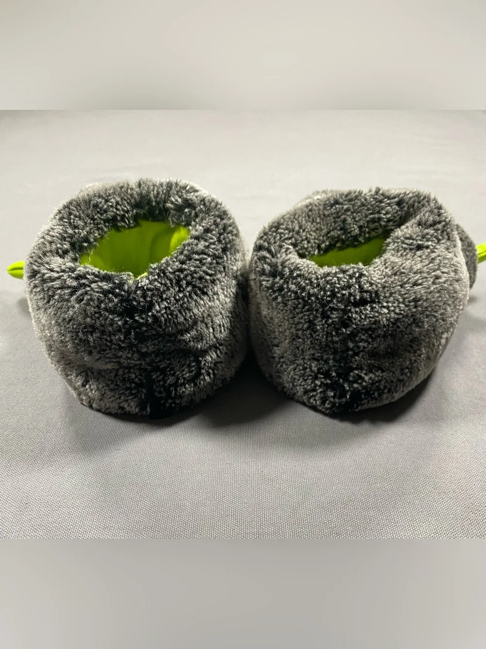 Falls Creek Kids Plush Monster Paw Slippers — Gray with Neon Green Claws